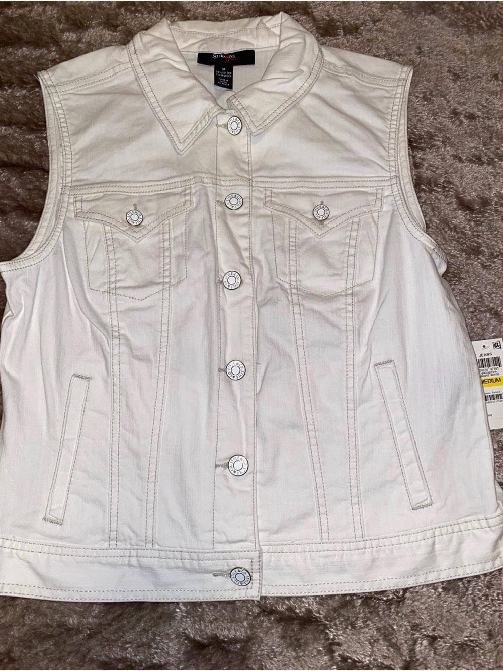 Style & Co. White Sleeveless Denim Jacket Vest